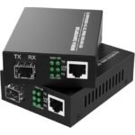 HANUTECH Gigabit Media Converter 10/100/1000, RJ-45 to Fiber Optic Converter, Single-Mode SC Fiber Upto 20KM, Ethernet to Fiber Network Extender Adapter,Pair (A+ B)- 1 Pair